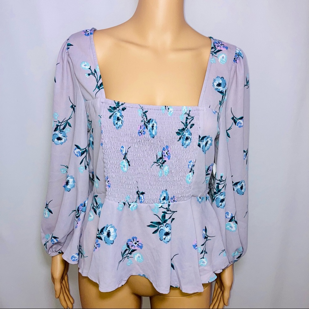 NWOT! Crave by Almost Famous Floral Lilac Peplum Floral Blouse Sz Juniors Large